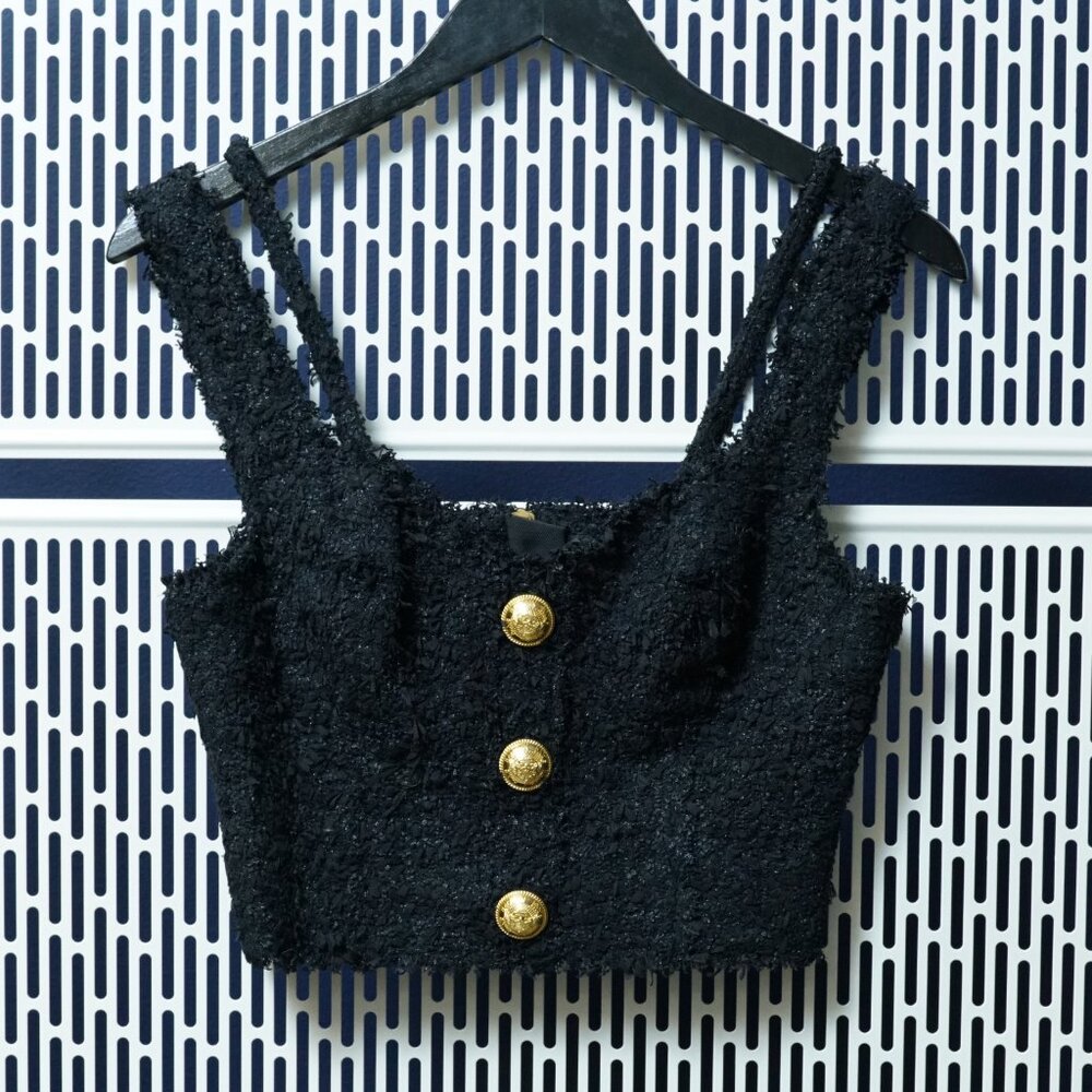 BALMAIN	SWEETHEART NECK TWEED TANK TOP